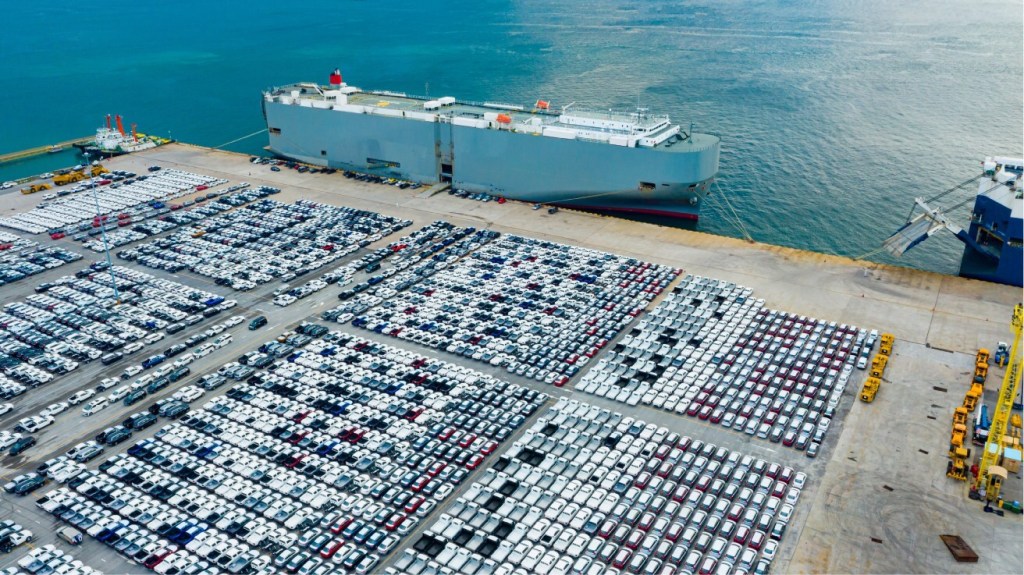 Tons of electric vehicles parked at ship docks