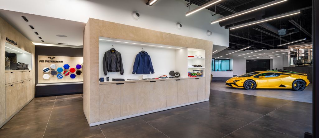 Lamborghini Calgary showroom clothing and cars