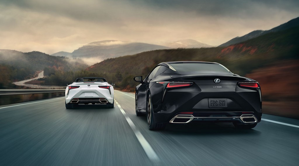 Lexus LC convertible and coupe driving on road