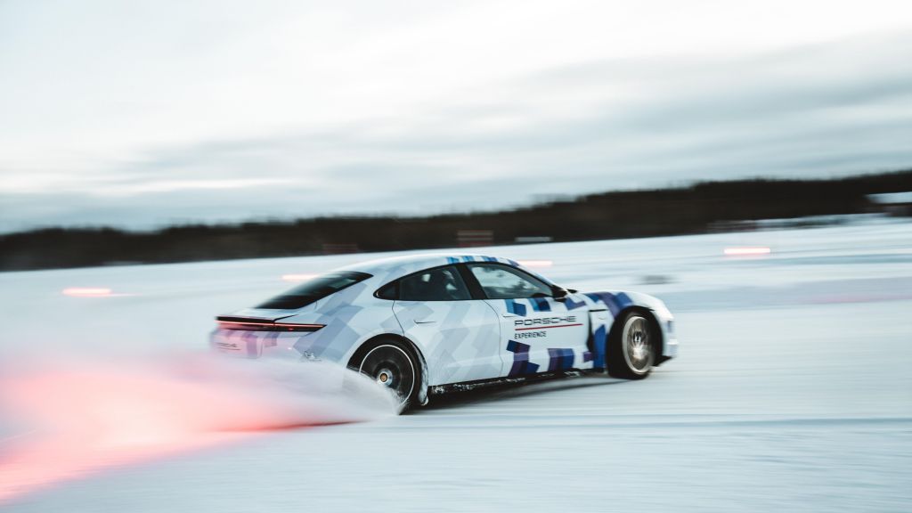 Porsche Taycan GTS drifting on ice
