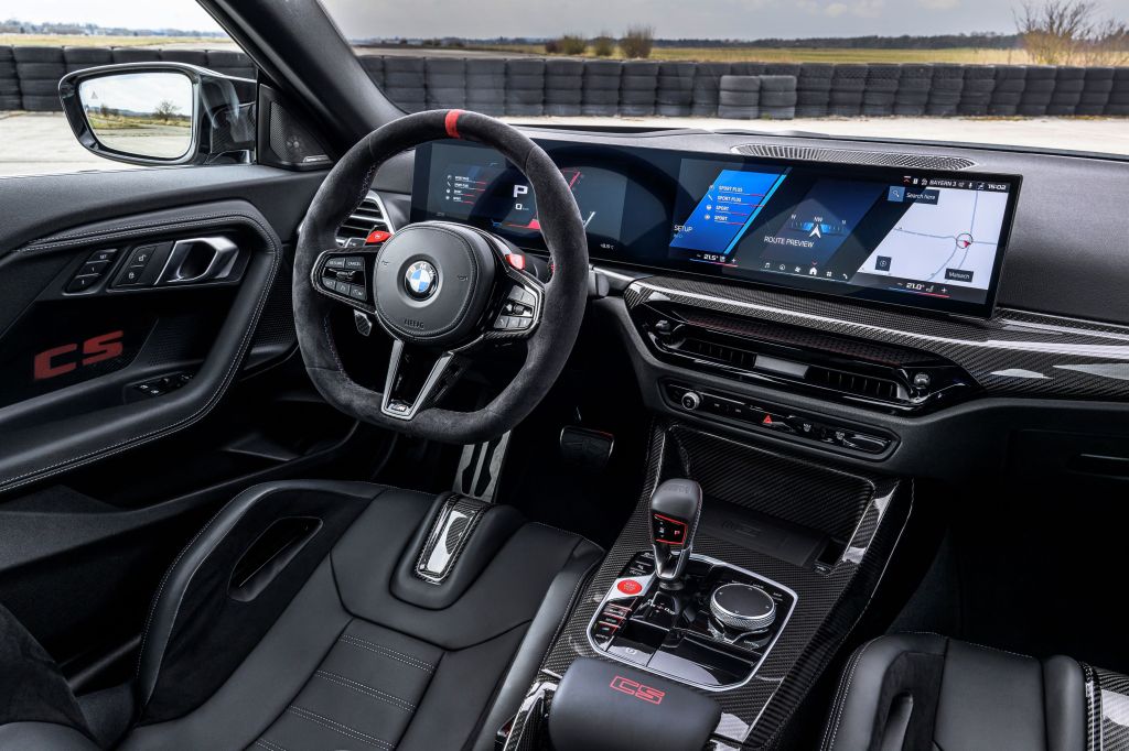 2026 BMW M2 CS interior view of dashboard and steering wheel