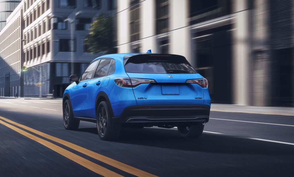 Rear of 2026 Honda HR-V Sport trim in Boost Blue Pearl colour