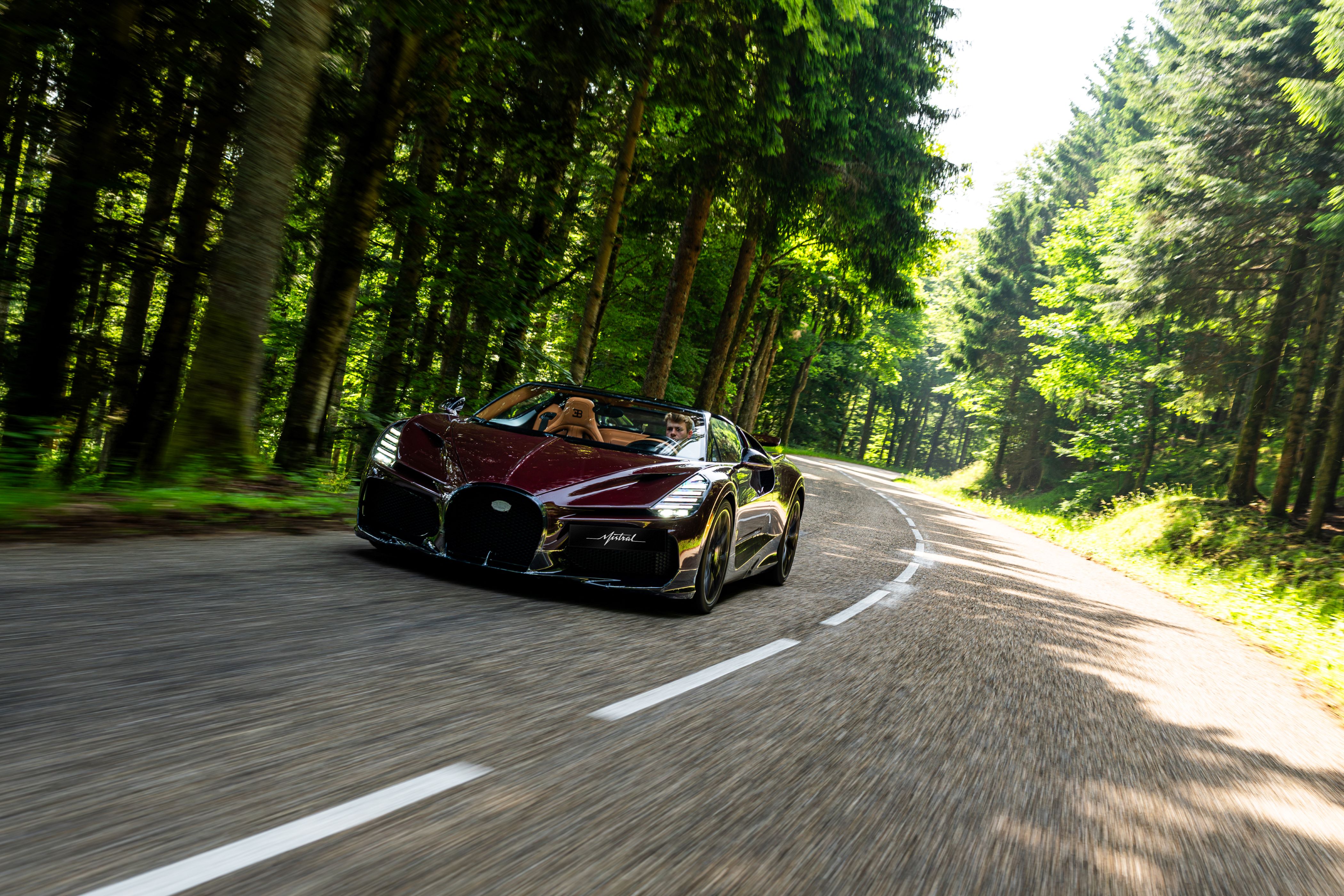 Bugatti W16 Mistral in forest road