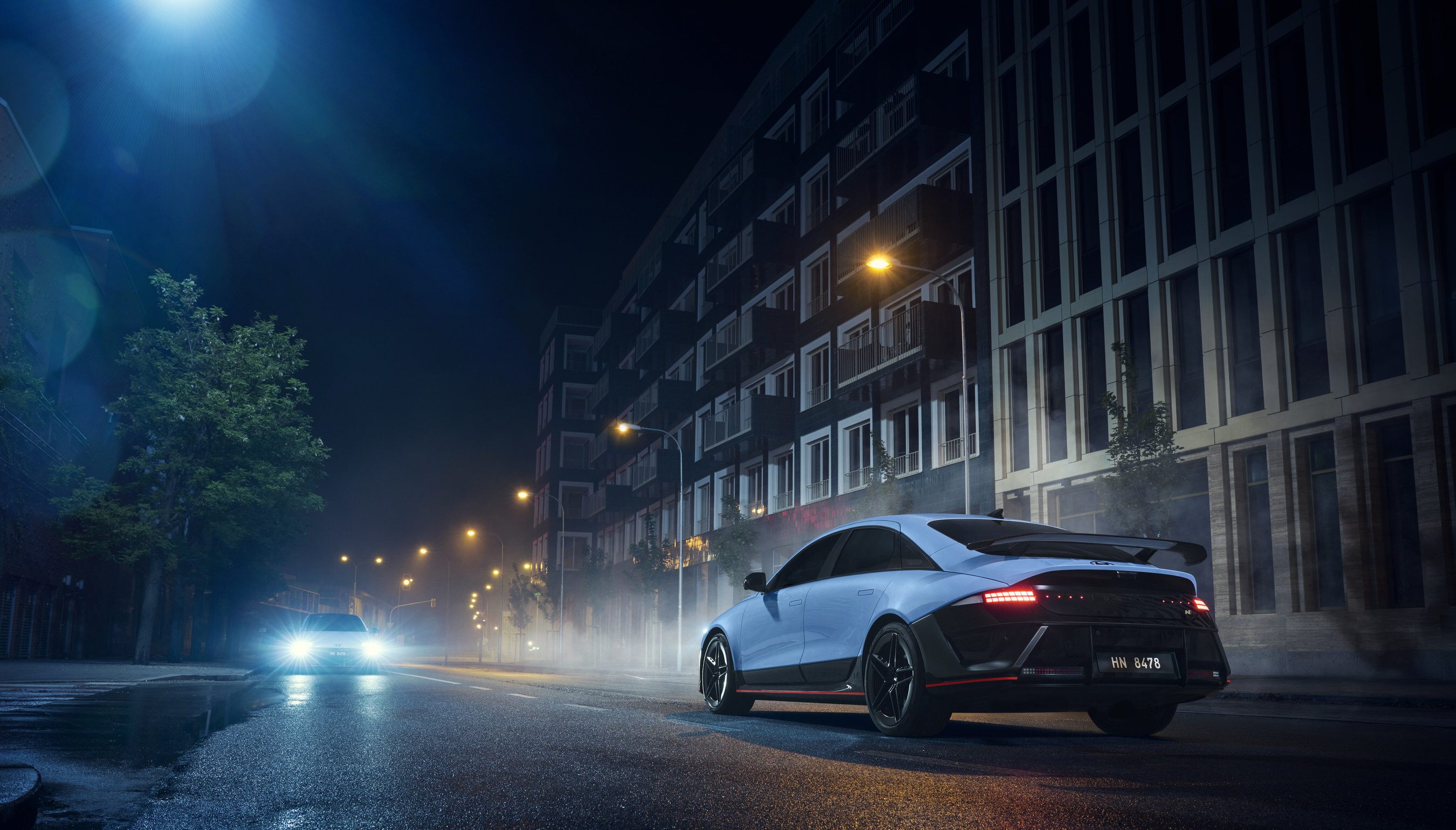 Hyundai Ioniq 6 N rear at night