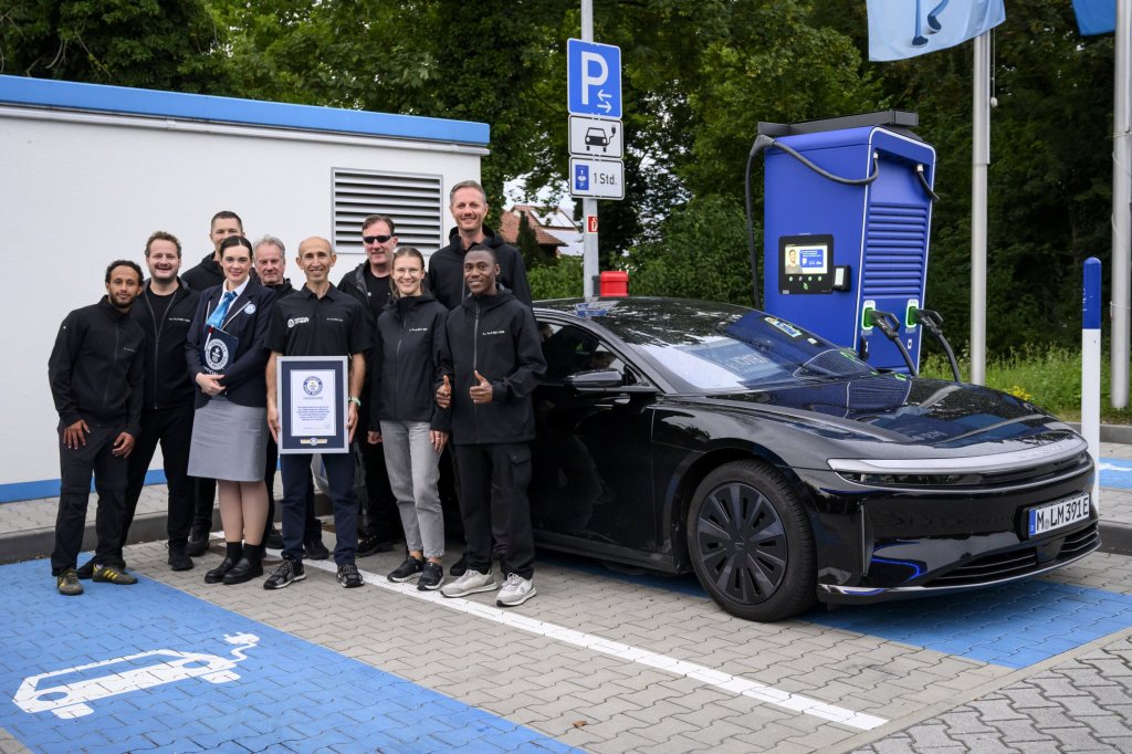Umit Sabanci and team in front of Lucid Air Grand Touring