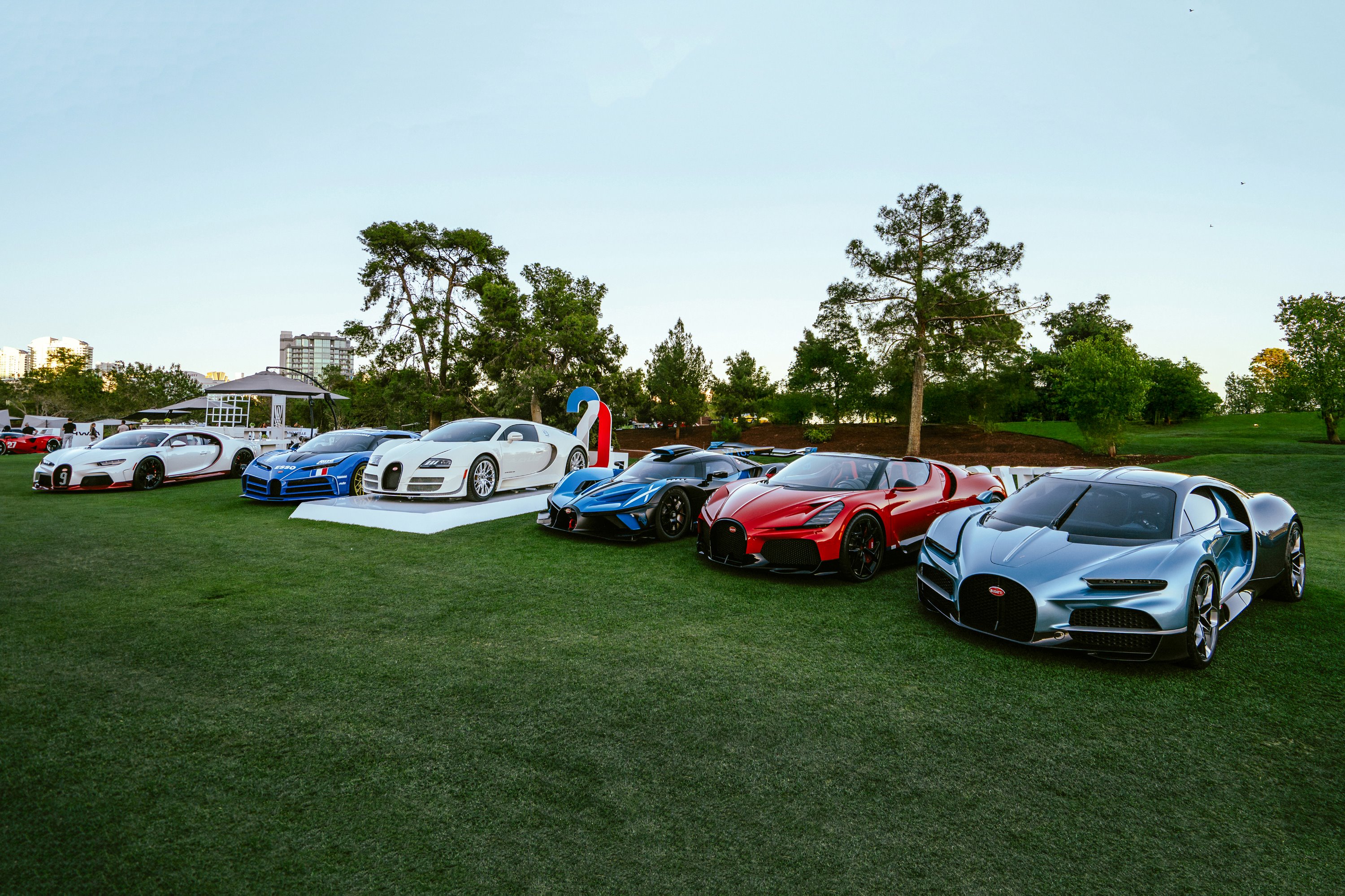 Lineup of various modern Bugatti models