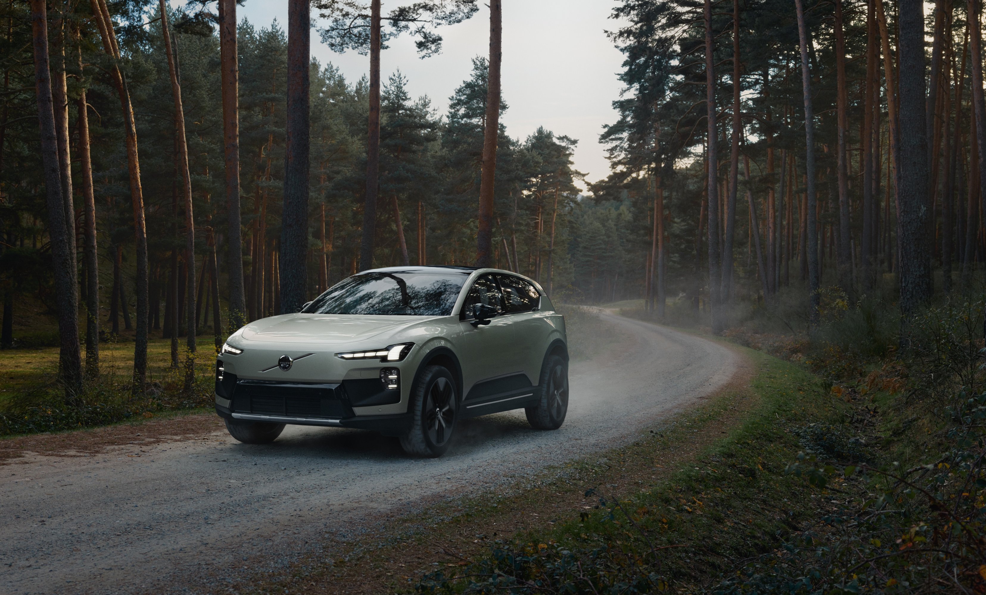 Volvo EX60 Cross Country driving on forest road