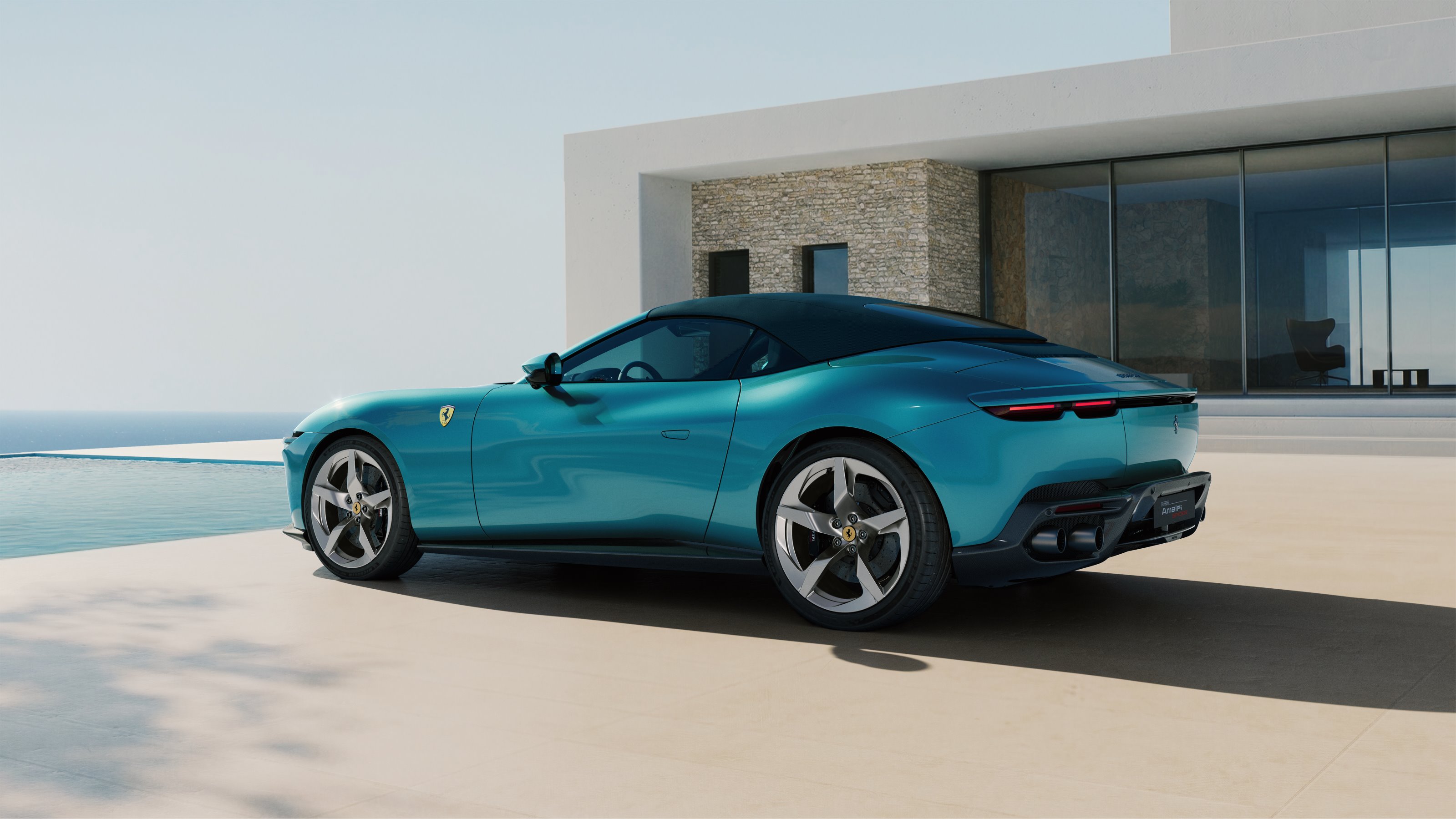 Ferrari Amalfi Spider side and rear with soft-top roof closed