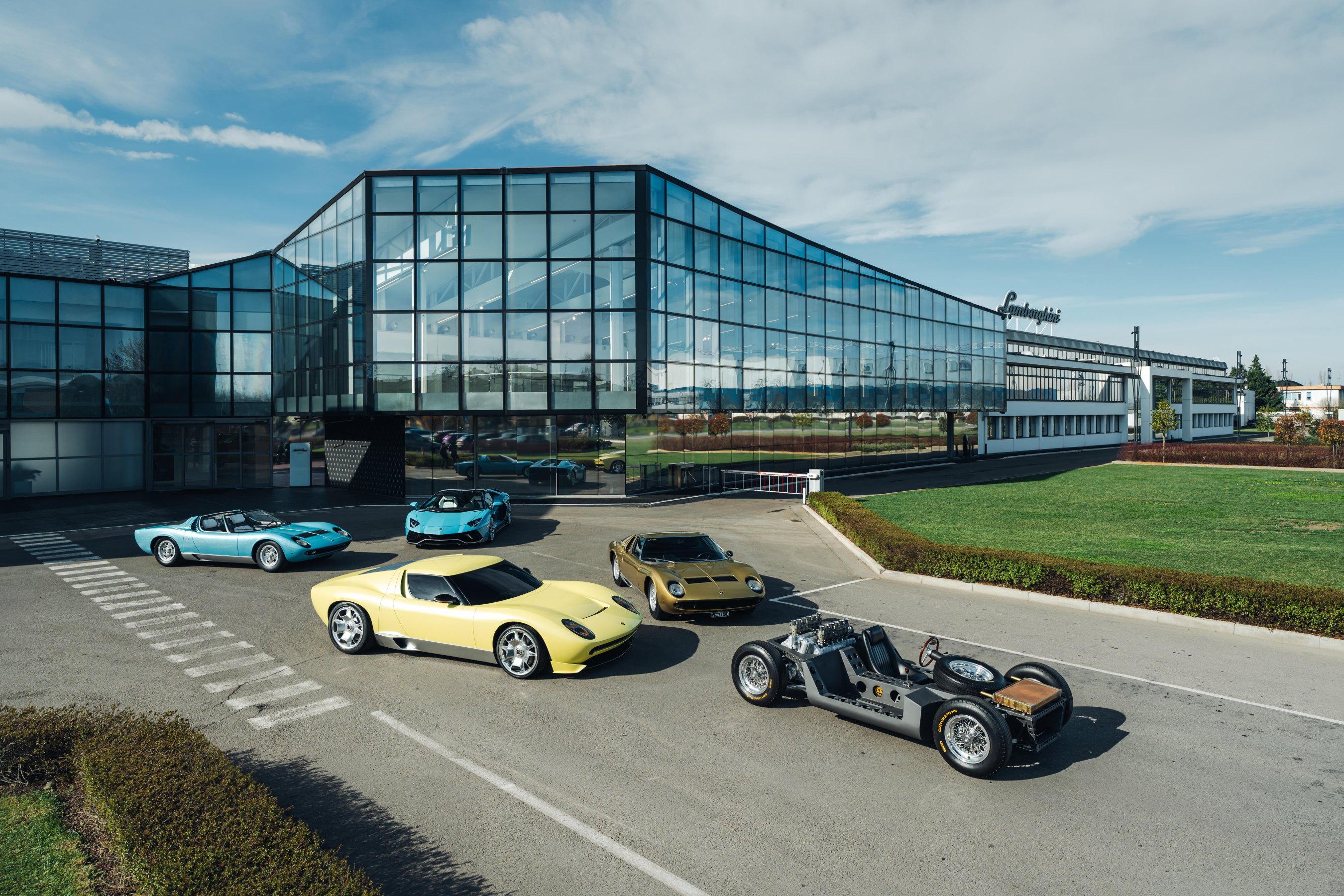 Special Miura show cars outside Automobili Lamborghini Museum