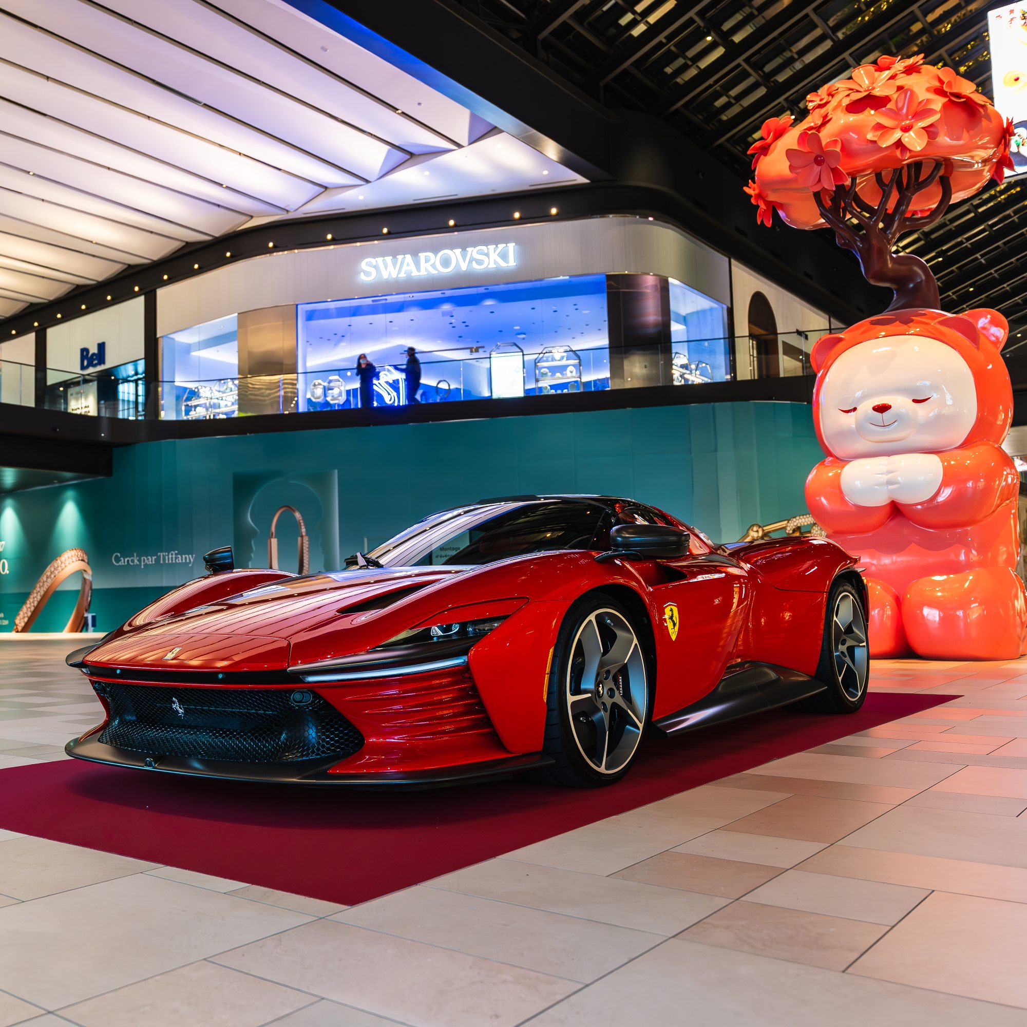 Red Ferrari inside Royalmount