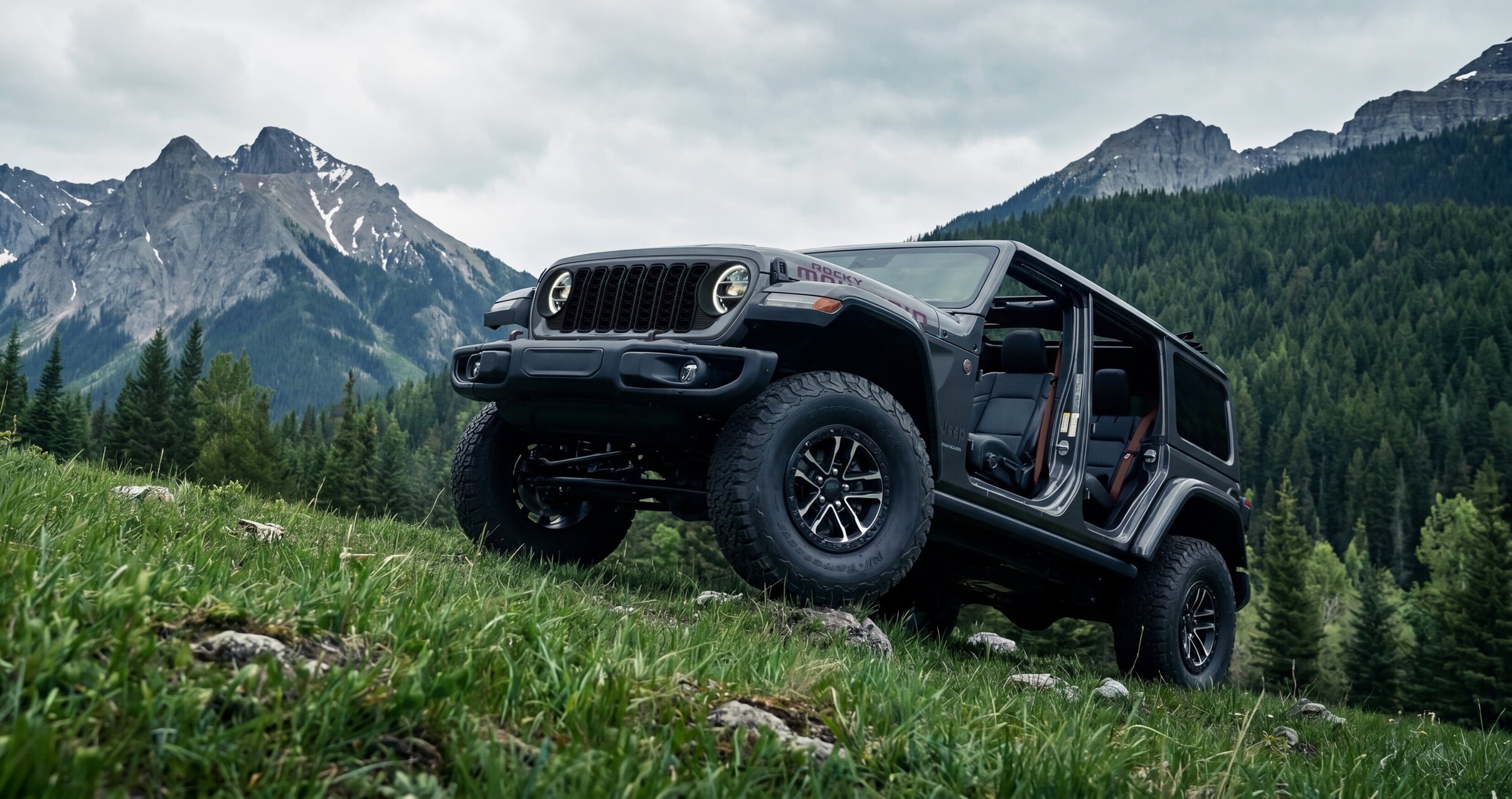 2027 Jeep Wrangler Rocky Mountain 392 with Rocky Mountains in background