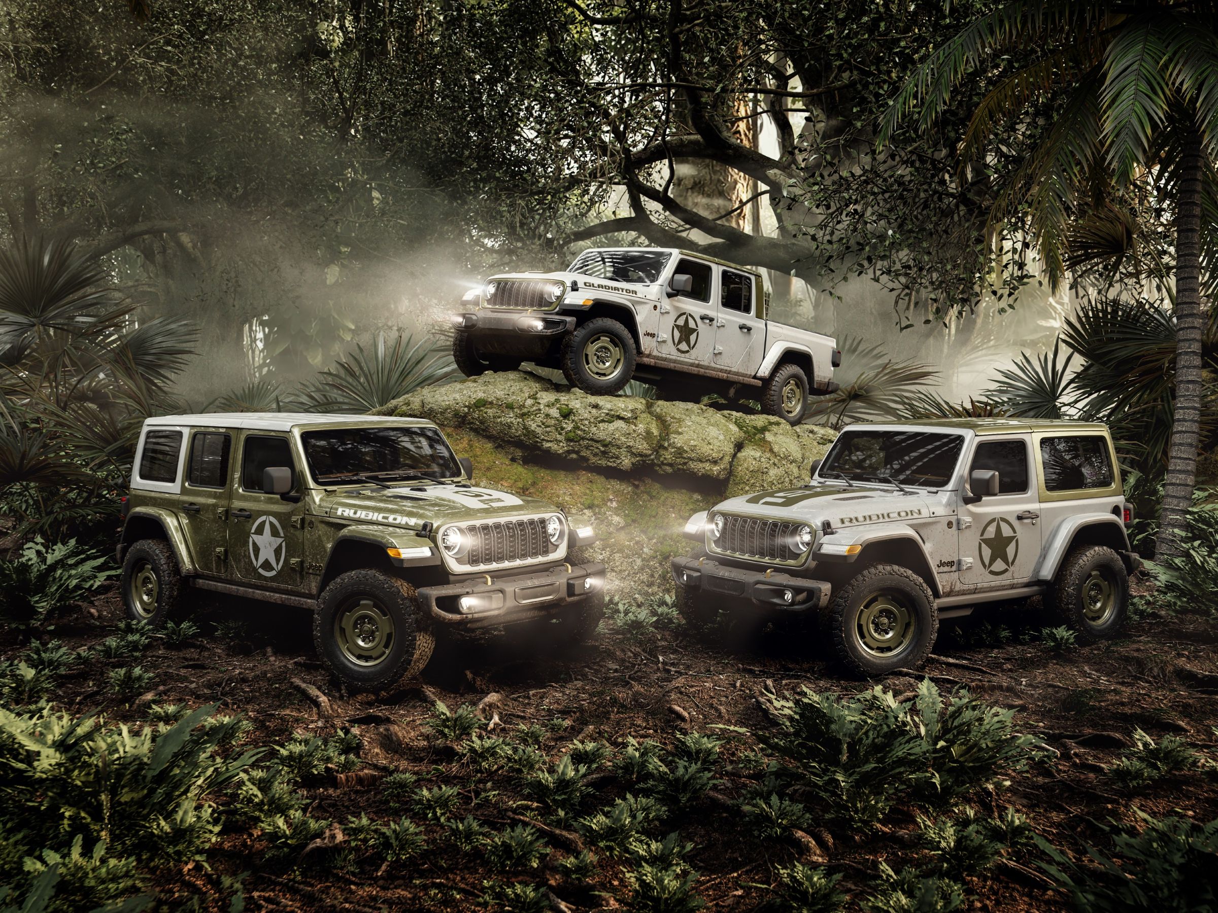 2027 Jeep Wrangler Sarge two-door and four-door models and 2027 Jeep Gladiator Sarge