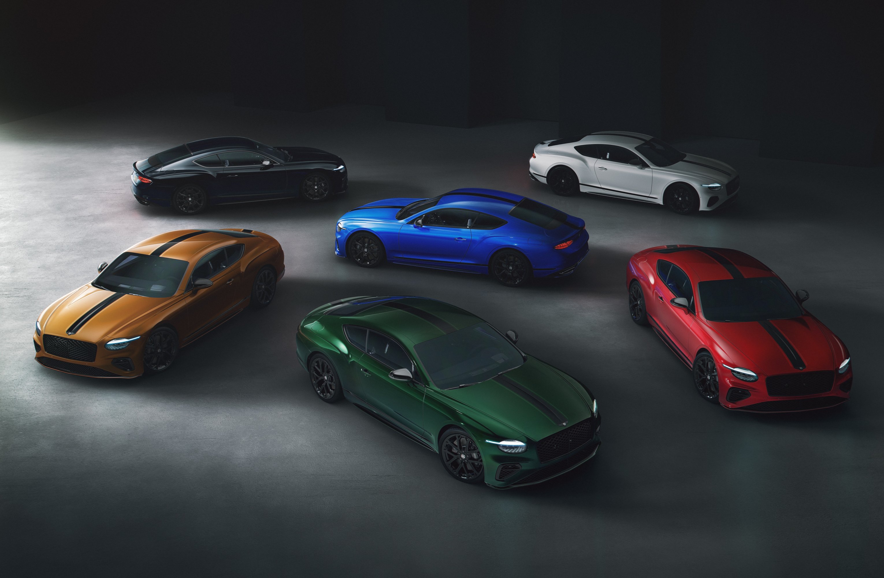 Six Bentley Continental GT S cars in unique colours