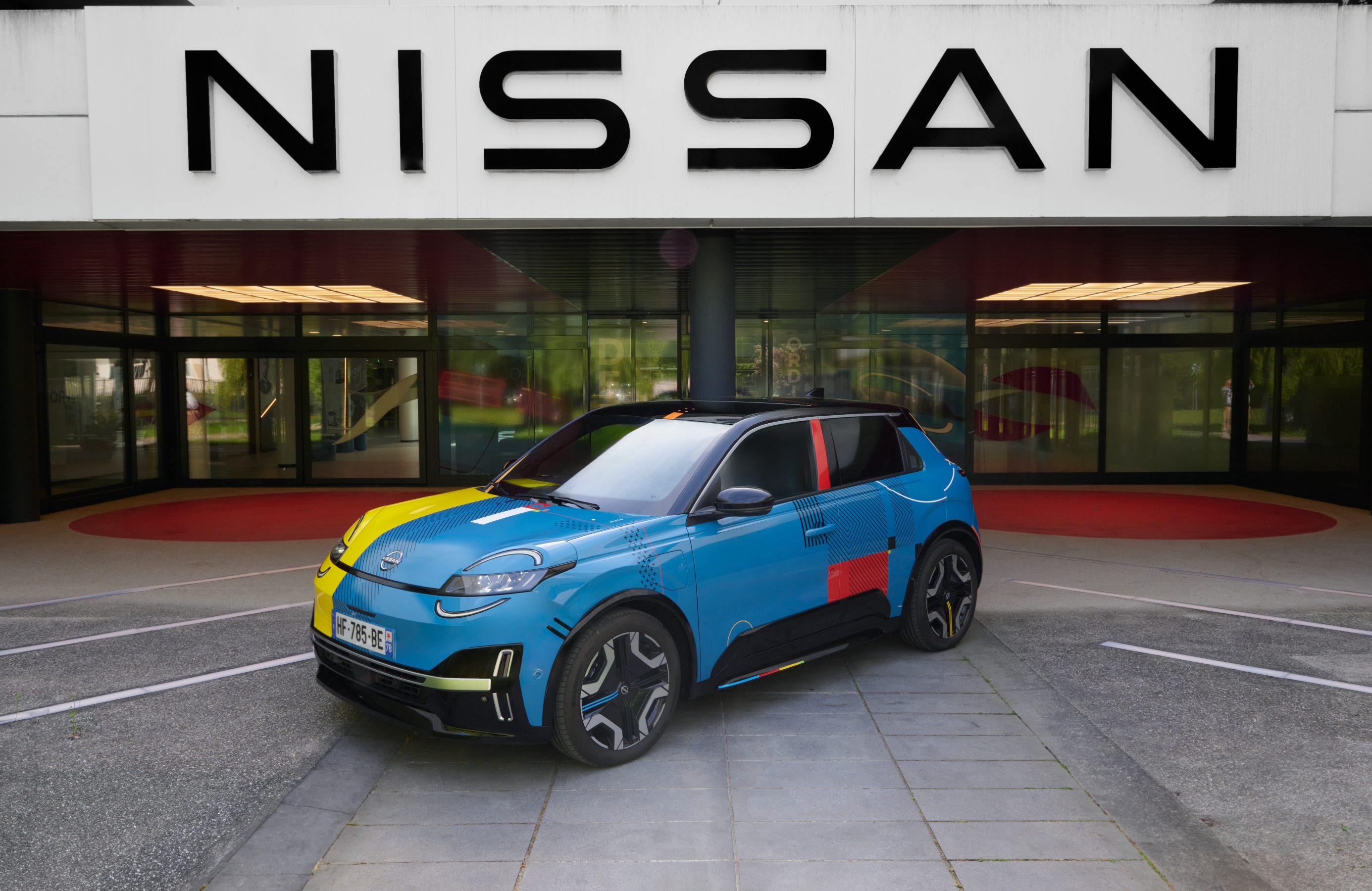 Nissan Micra outside Nissan Europe headquarters in France