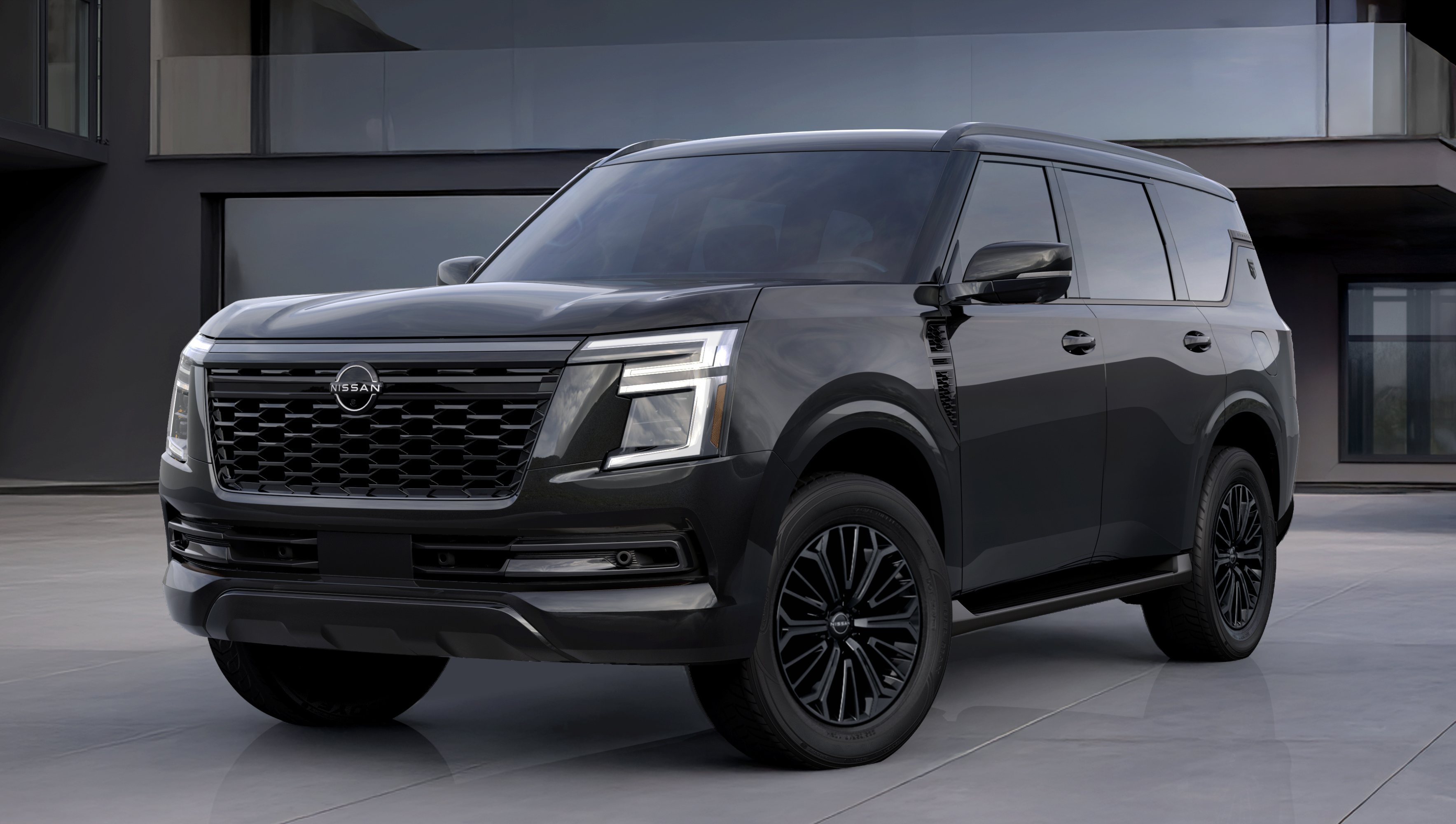 2027 Nissan Armada Dark Armor front and side