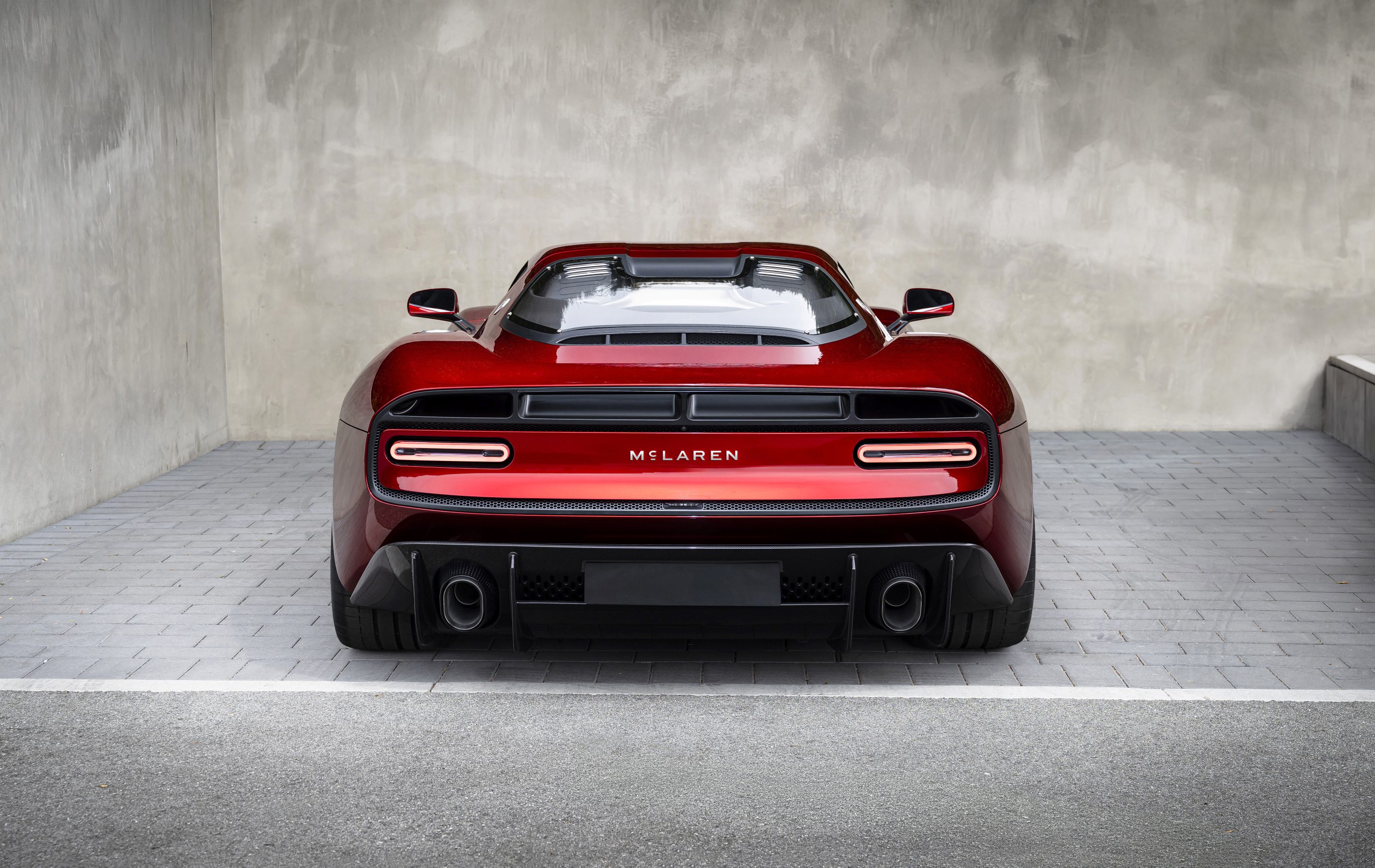 McLaren wordmark on back of car