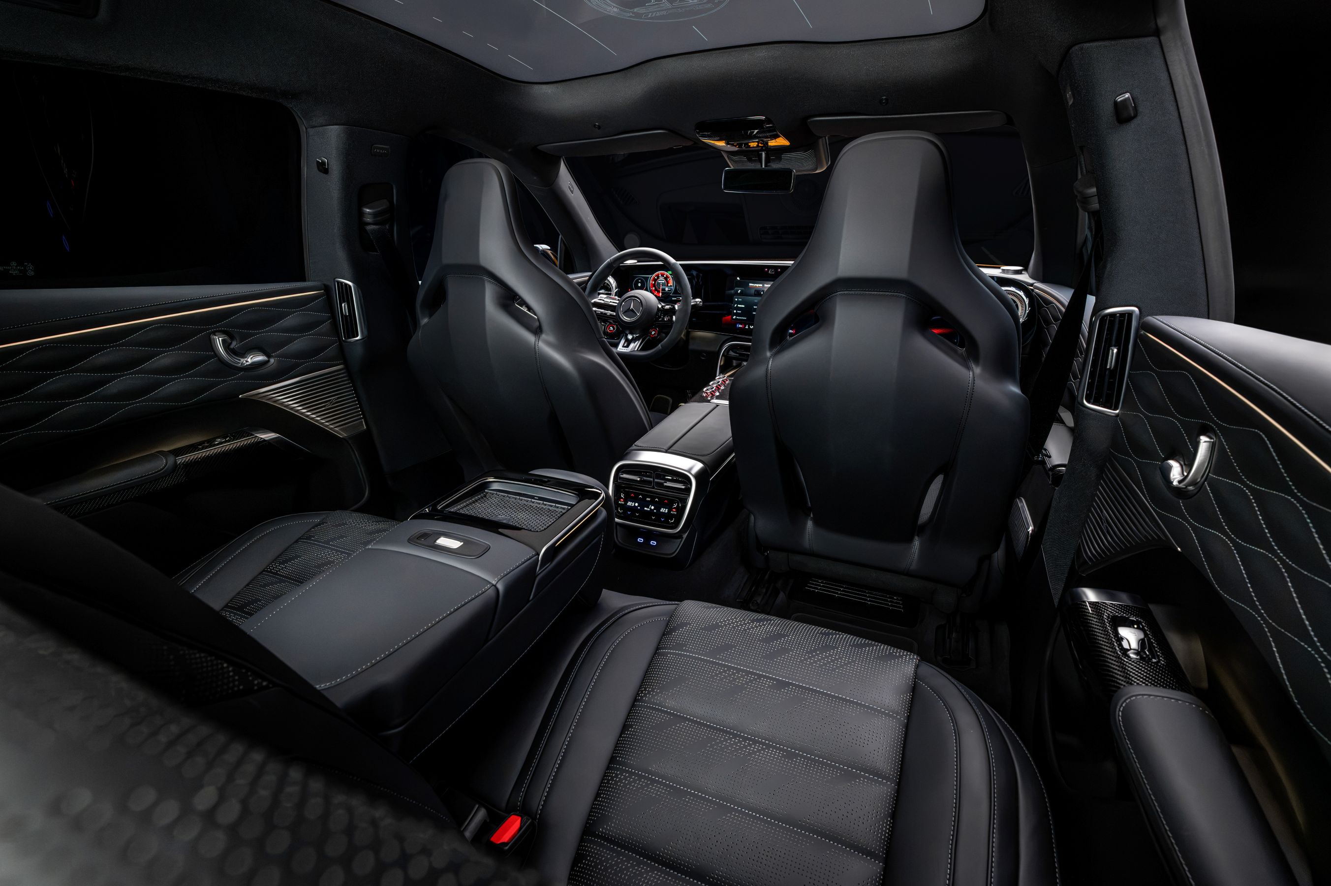 Mercedes-AMG GT SUV interior view from rear seat